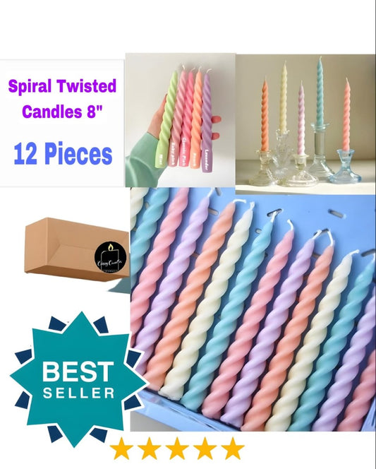12Pcs Twisted Spiral Candles Size (8") - Classy Candles