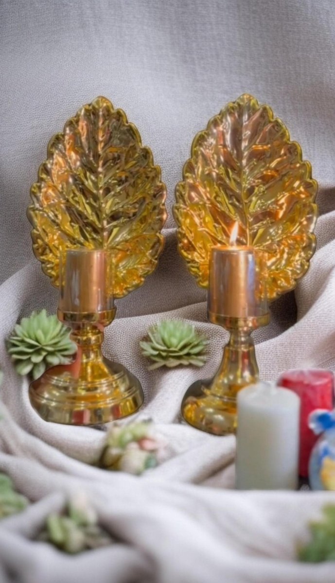 2Pcs Elegant Gold-Plated Chrome Candle Holders with 2 Pillar Candles Free – Set of 2 - Classy Candles