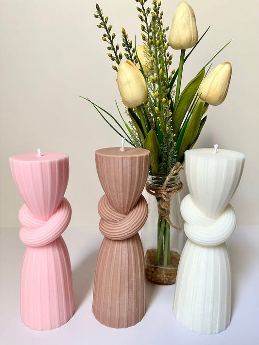 3-Pack Knot Pillar Candles (5.9" x 2.16") – Unique Design for Elegant Décor - Classy Candles