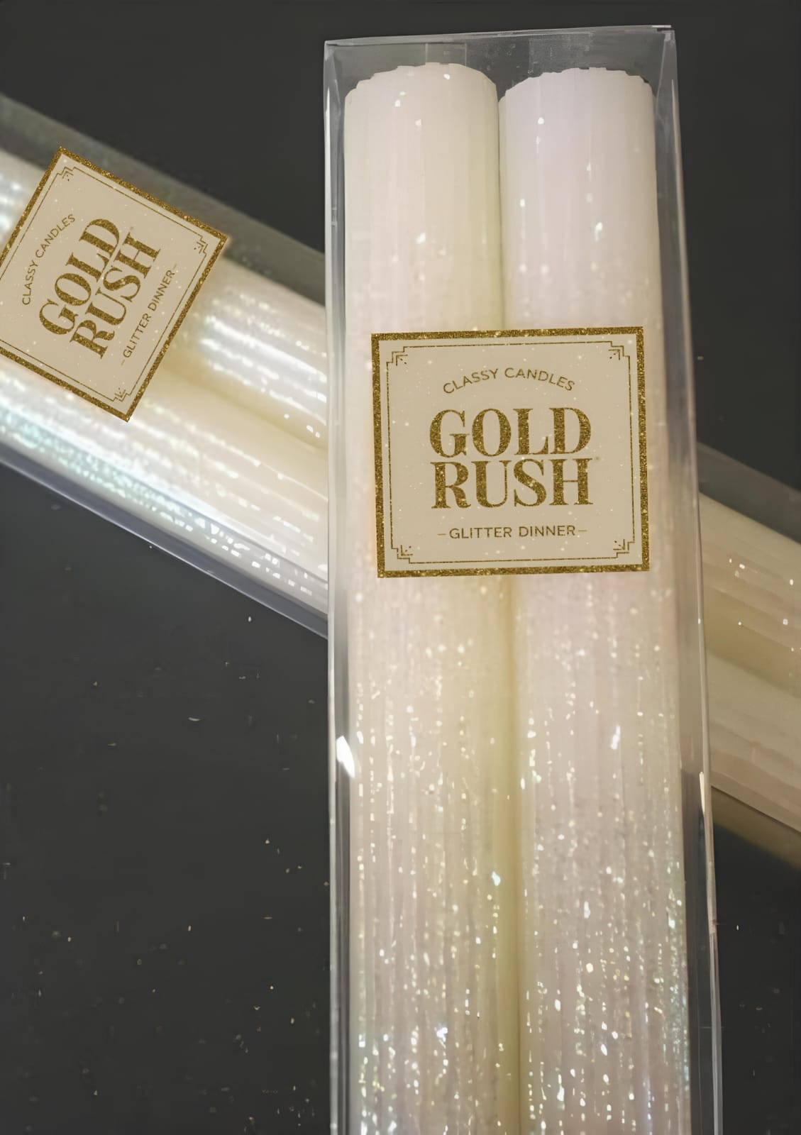 2 Glittered Ribbed Candles (Gold Rush) Size 7"