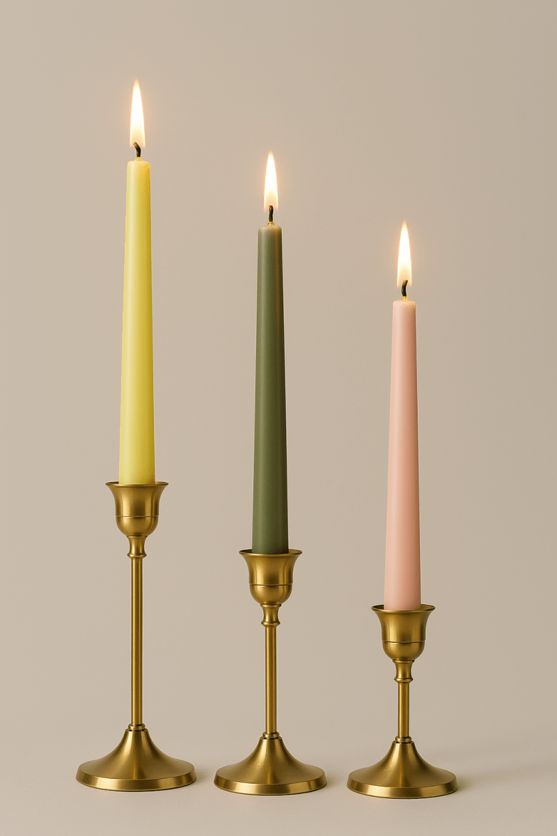 Complete Combo Pack – 6 Taper Candles With 3 Metal Stands - Classy Candles